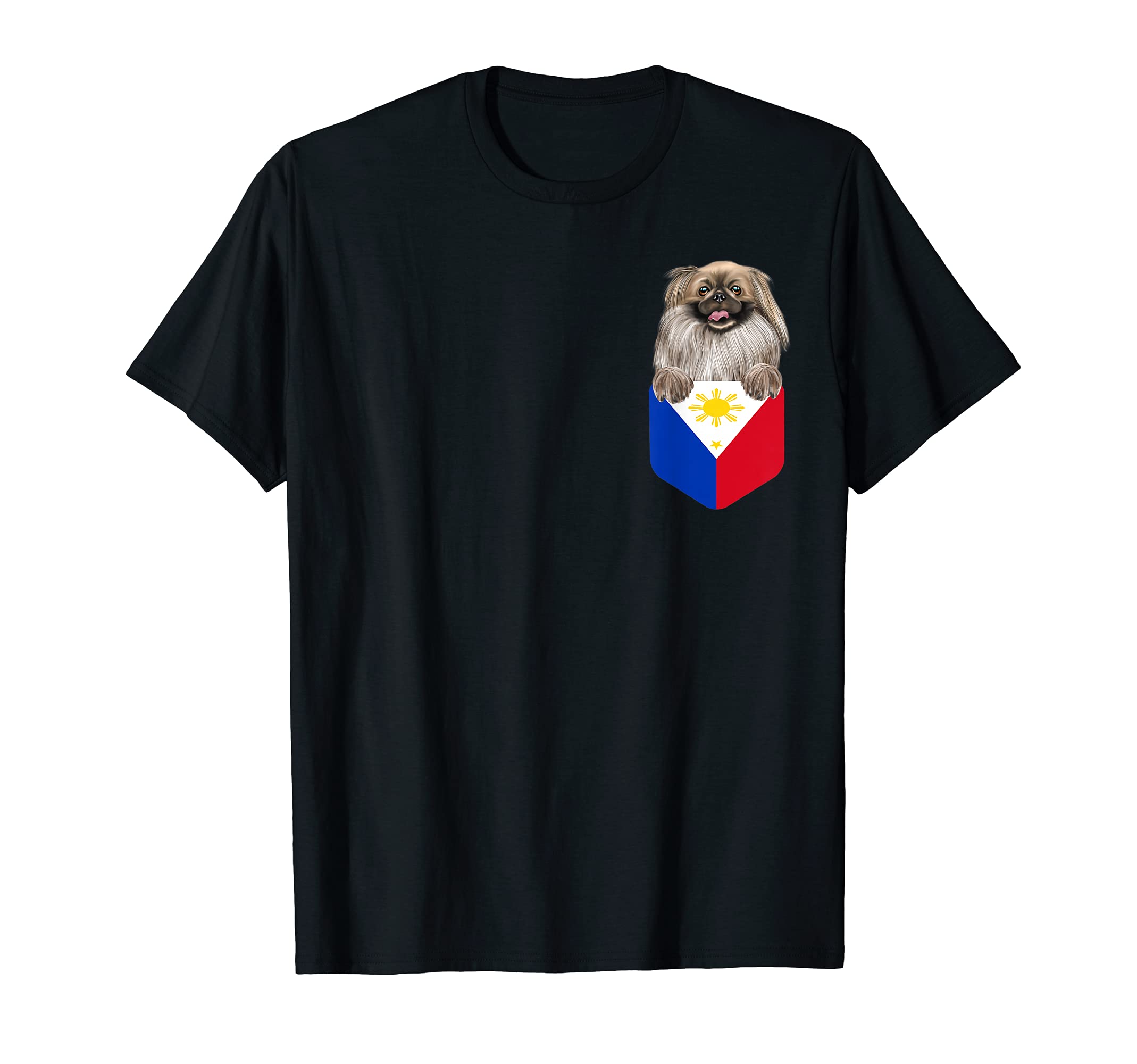 Philippines Flag Pekingese Dog In Pocket T-Shirt