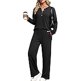 XIEERDUO Lounge Sets for Women 2 Piece V Neck Button Matching Sweatsuit Loungewear Fall Outfits Fashion Clothing Pajamas