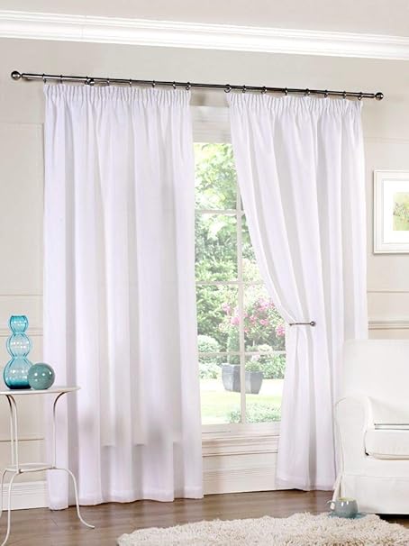Luxury White Lined Voile Curtains 90 Wide X 54 Drop Amazon Co