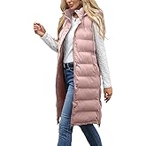 Ciguo Long Vest for Women Sleeveless Winter Long Puffer Vest Lightweight Warm Zip Up Hooded Jacket