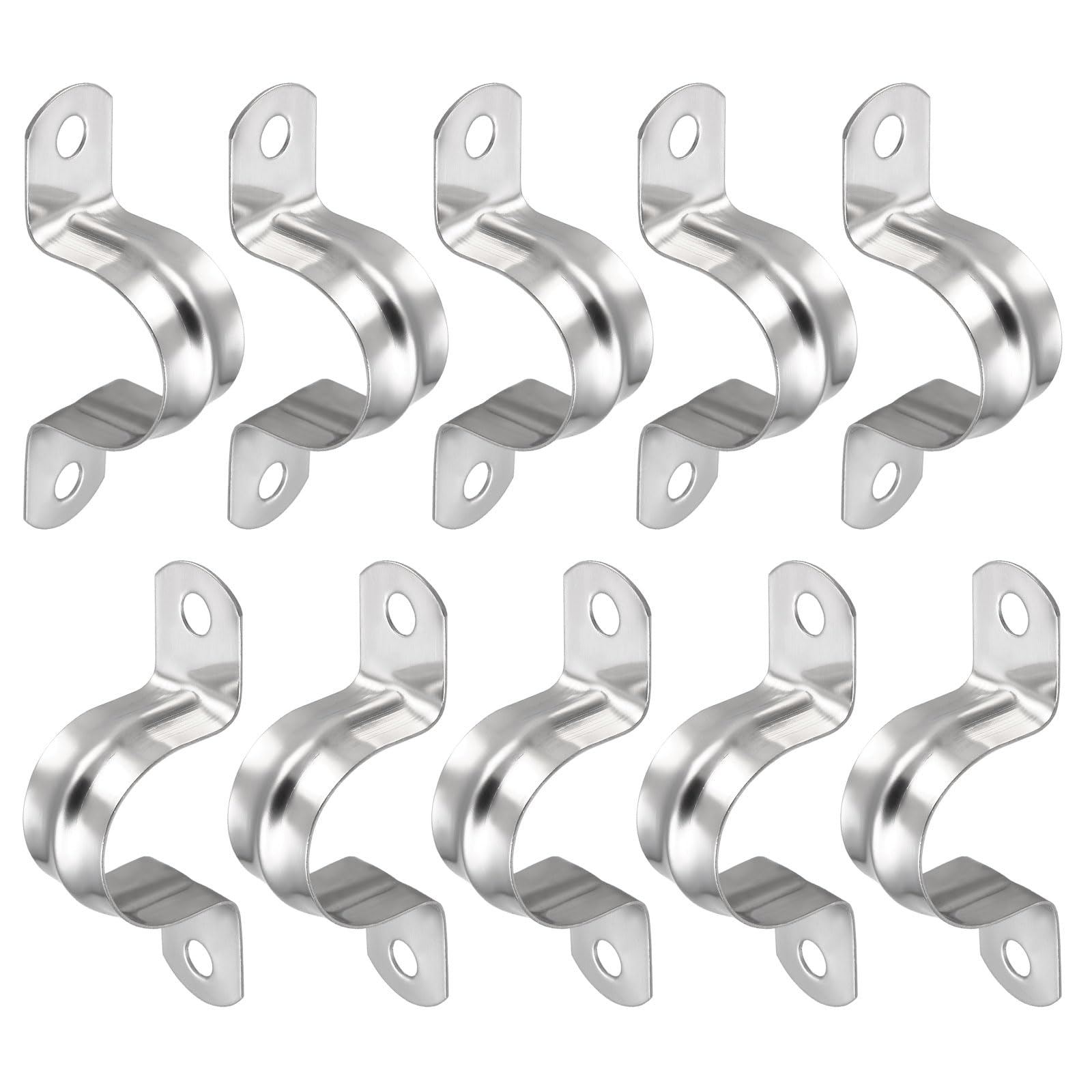 DTGN 70x18x27mm(LxWxH) Two Hole Strap - 10Pack - Good for Industrial 27mm Dia Pipe Fixing - 304 Stainless Steel Rigid Pipe Strap Clamp - Silver Tone