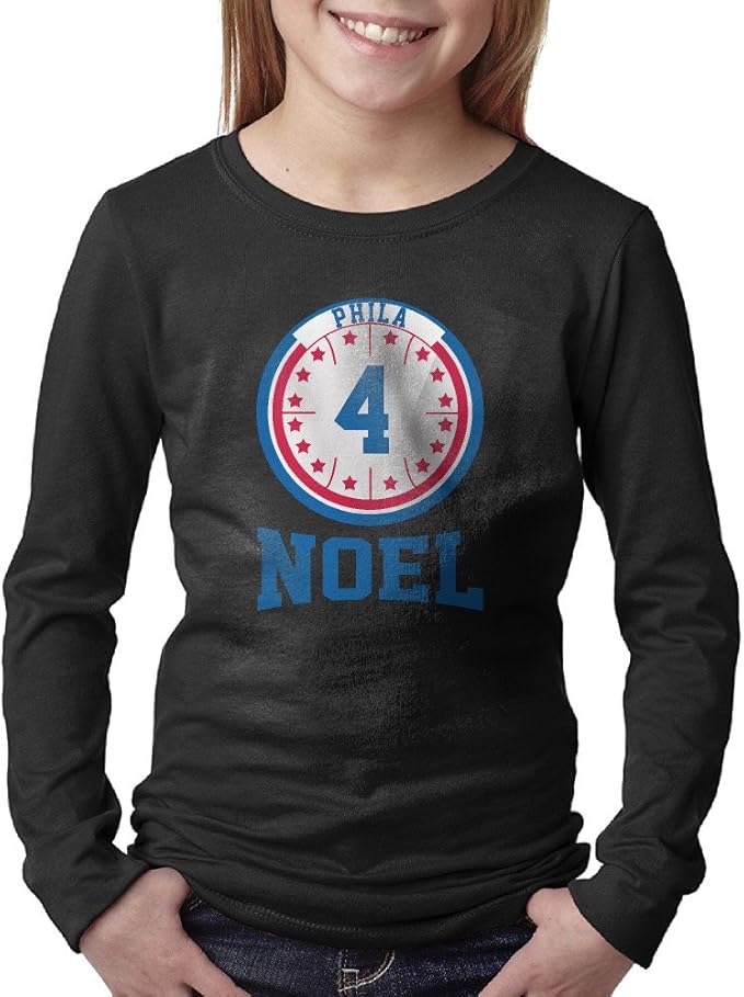 Amazon.com: Sixers Basketball Noel #4 Long Sleeve T-shirts For Boys Girls XL Black: Clothing
