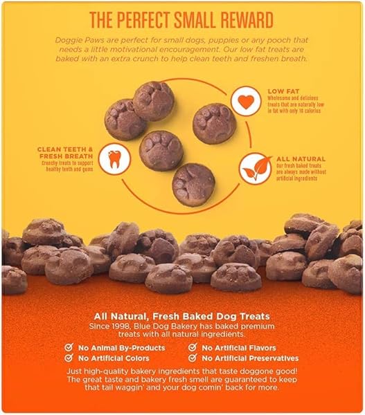 BLUE DOG BAKERY NATURAL DOG TREATS, DOGGIE PAWS, PEANUT BUTTER FLAVOR, 16.2OZ (1 COUNT)