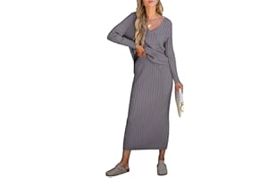 ANRABESS Women's 2 Piece Outfits Sweater Skirt Sets Casual Long Sleeve V Neck Ribbed Knit Tops Midi Dress 2025 Fall Fashion