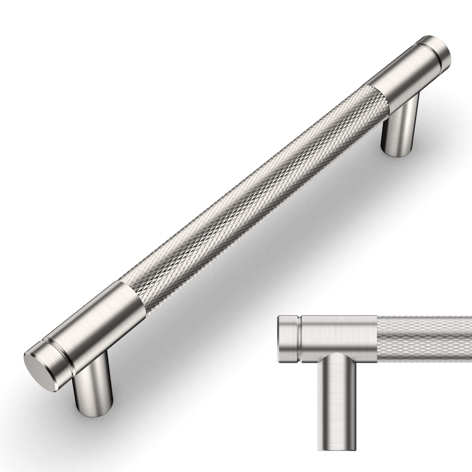 Photo 1 of Amerdeco 10 Pack Brushed Satin Nickel Knurled Cabinet Pulls 5 Inch Center to Center Kitchen Cabinet Handles for Drawer Dresser, Cupboard and Wardrobe ZH0031
