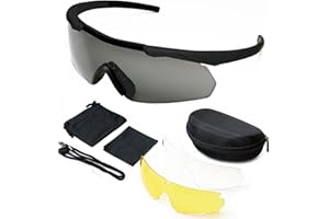 SPOSUNE Shooting Glasses Men with Case, Impact resistance Tactical Glasses with 3 Lens, Anti Fog Safety Glasses for Men Women