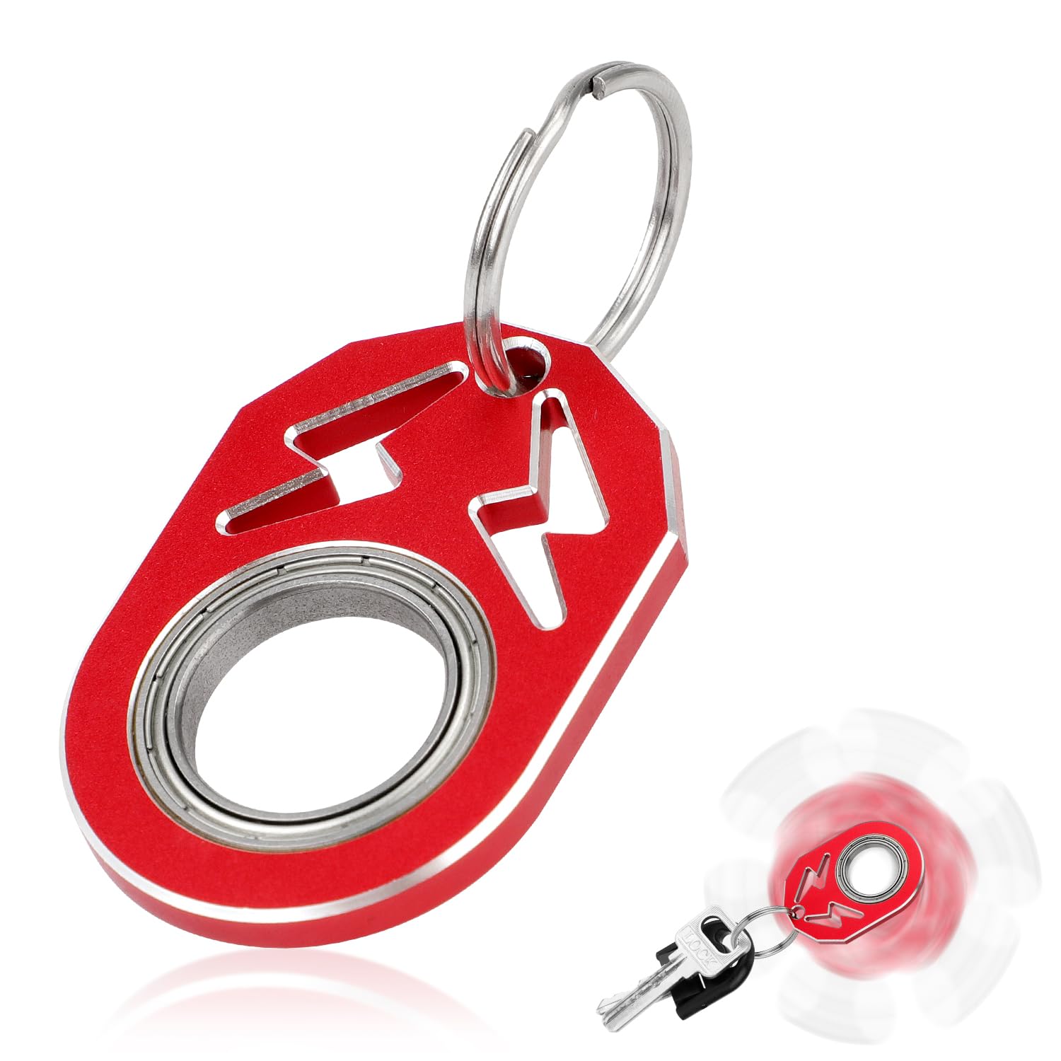 Fidget Keychain Spinner, Metal Spinning Keychain Portable Spinner Key Holder Toys Gift for Adult Men Women Teens Finger Exercise (Red)