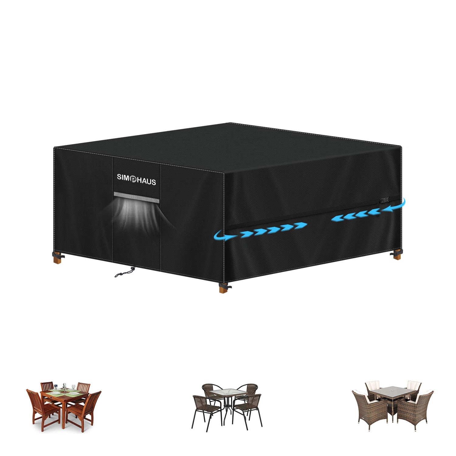 SIMPHAUS Garden Furniture Covers Square 150x150x74cm Outdoor Garden Furniture Covers Waterproof Garden Table Cover with Air Vent,Outdoor Furniture Covers for Table and Chairs,Sofa 420D Oxford Fabric