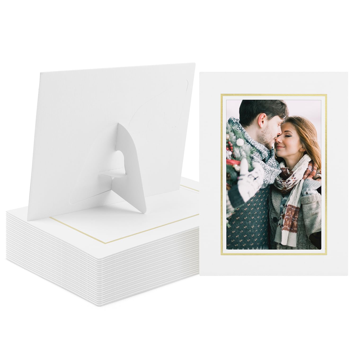 Golden State Art, Pack of 25, 4x6 Paper Picture Frames with Easel, Paper Photo Frame Cards, DIY Cardboard Photo Frame (White with Gold Lining)