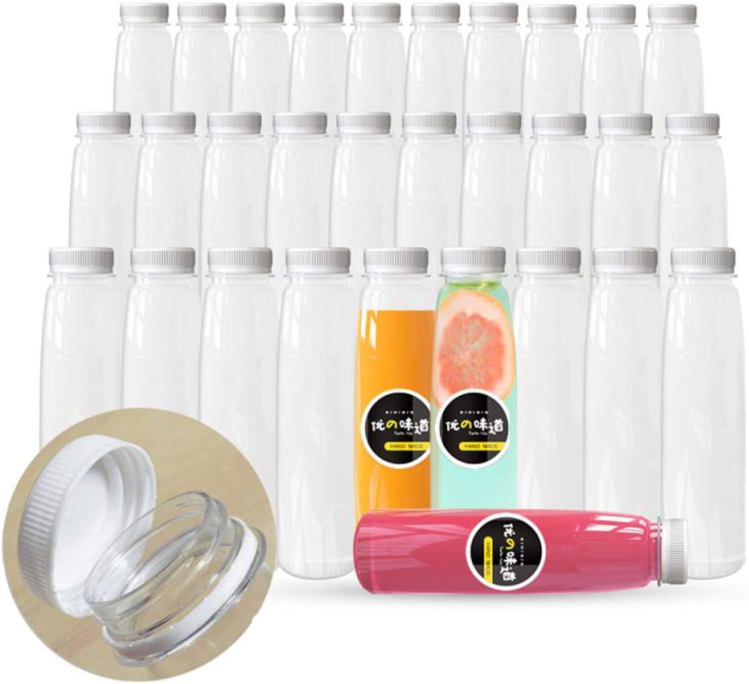 48 Pack Empty PET Plastic Juice Bottles 8 OZ Clear Disposable Bulk Plastic Bottles for Liquids with White Tamper Evident Caps (8 OZ, White)