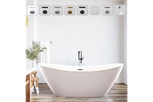 Vanity Art 71" X 33" Freestanding Bathtub | Home Improvement Bathtubs with Contemporary Design for Soaking and Bathing, Overflow and Pop-up Drain with UPC Certified, Acrylic, VA6807-BN