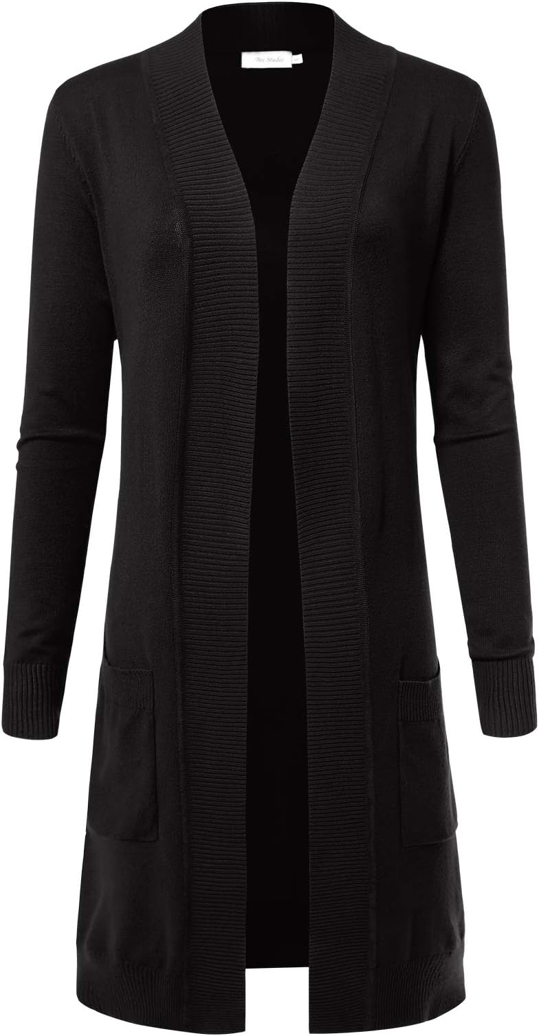 Women's Solid Soft Stretch Longline Long Sleeve Open Front Cardigan Sweaters