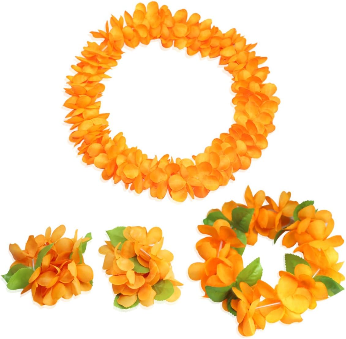 CISMARK Hawaiian Flower Leis Jumbo Necklace Bracelets Headband Set