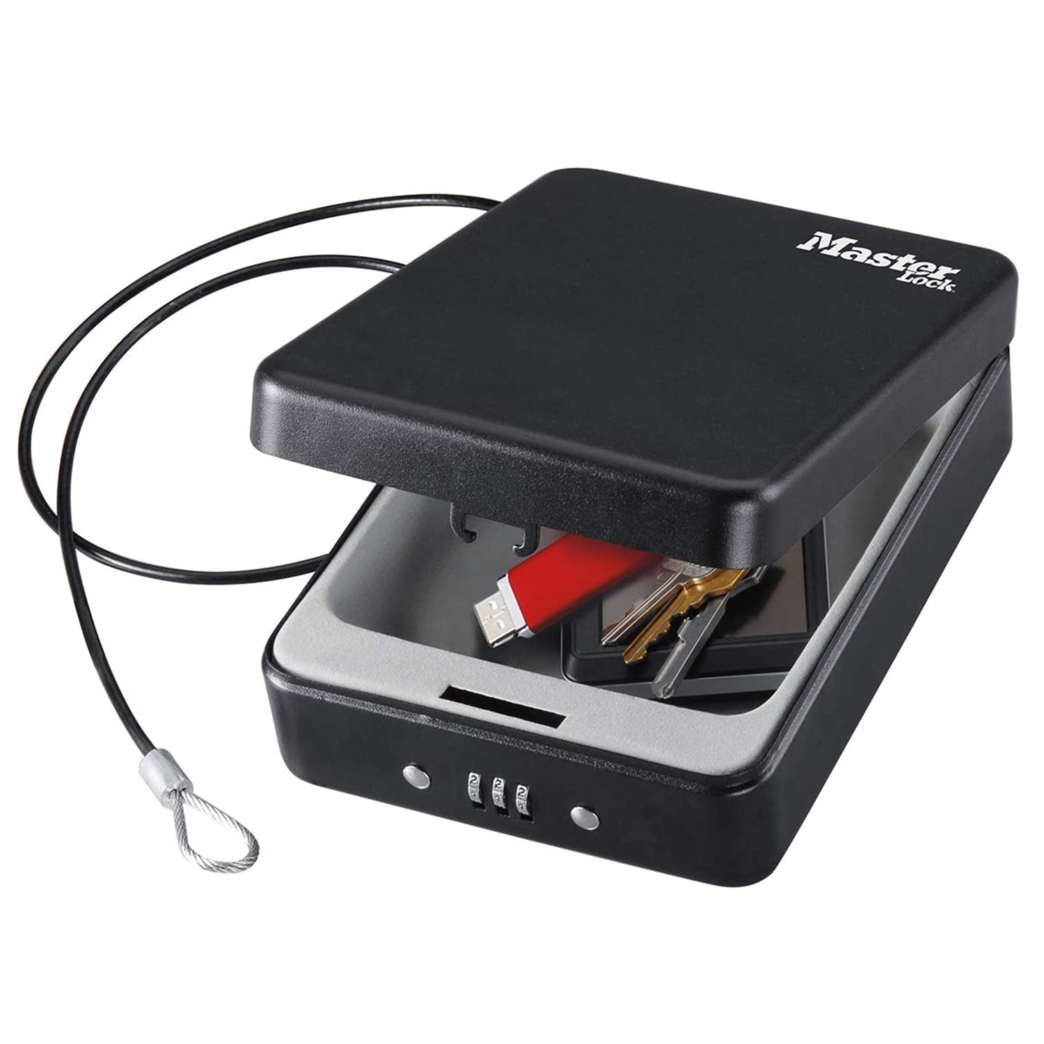 MASTER LOCK Small Travel Safe [Combination] [With Cable] P005CEURBLKHRO - Best Used for Cheque Books, Money, Smartphones, Passports and More