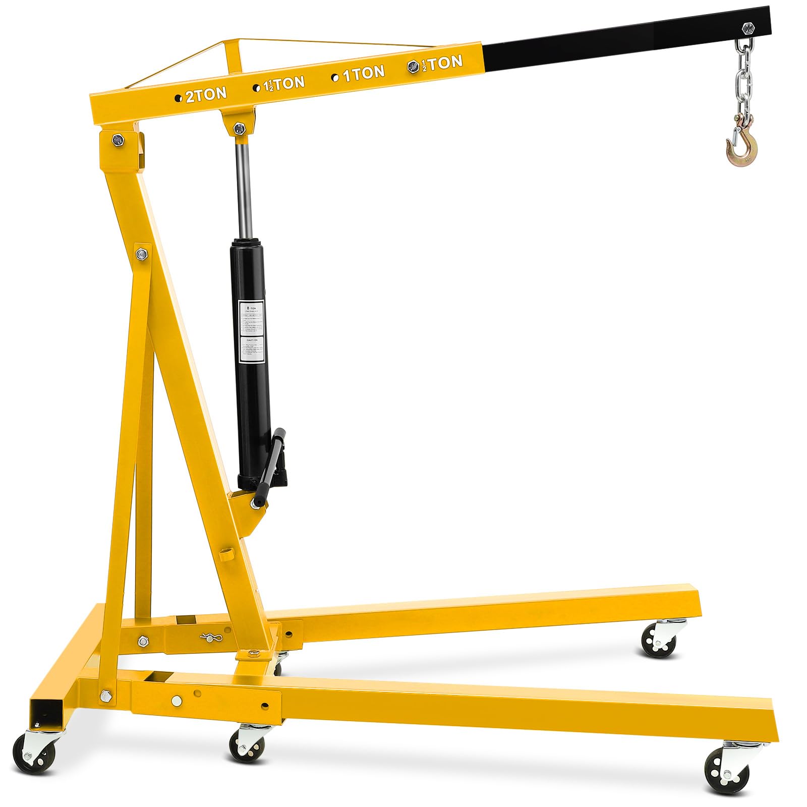 Photo 1 of 2 Ton (4400 LBS) Folding Hydraulic Engine Hoist Heavy Duty Carbon Steel Cherry Picker Shop Crane With 6 Iron Casters & Lever Engine Hoist Crane Lift for Car Repair Workshops & Garages Yellow