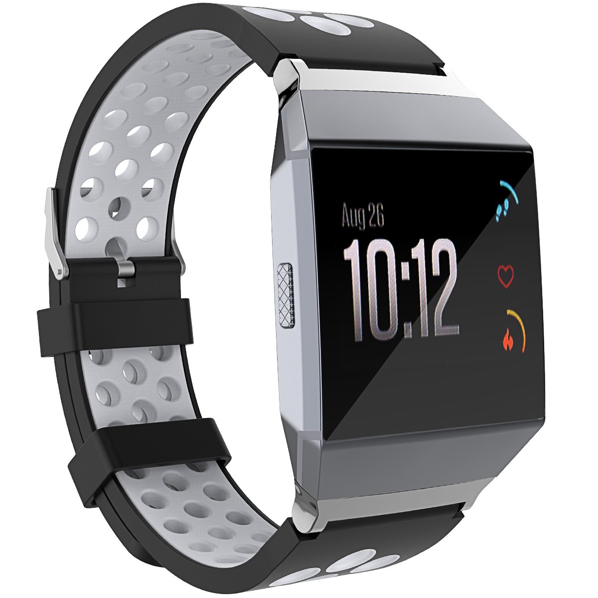 Fibit Ionic Watch Bands, Soft Silicon Replacement Adjustable Wristband Sport Band for Fibit Ionic Smart Watch, Black+White