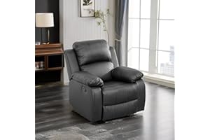 Caberryne Leather Recliner Chair for Living Room Furniture Set, Black Leather Reclining Chair for Small Space/RV, Wall Hugger Recliner/Home Theater Chairs for House/Office