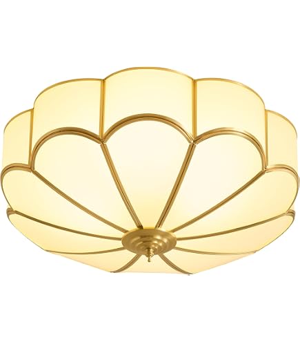 Star Brass Vintage Ceiling Light – 19.7" Large Hammered Glass Flush Mount, Brushed Gold, Mid-Century Art Deco For Kitchen, Hallway, Bathroom