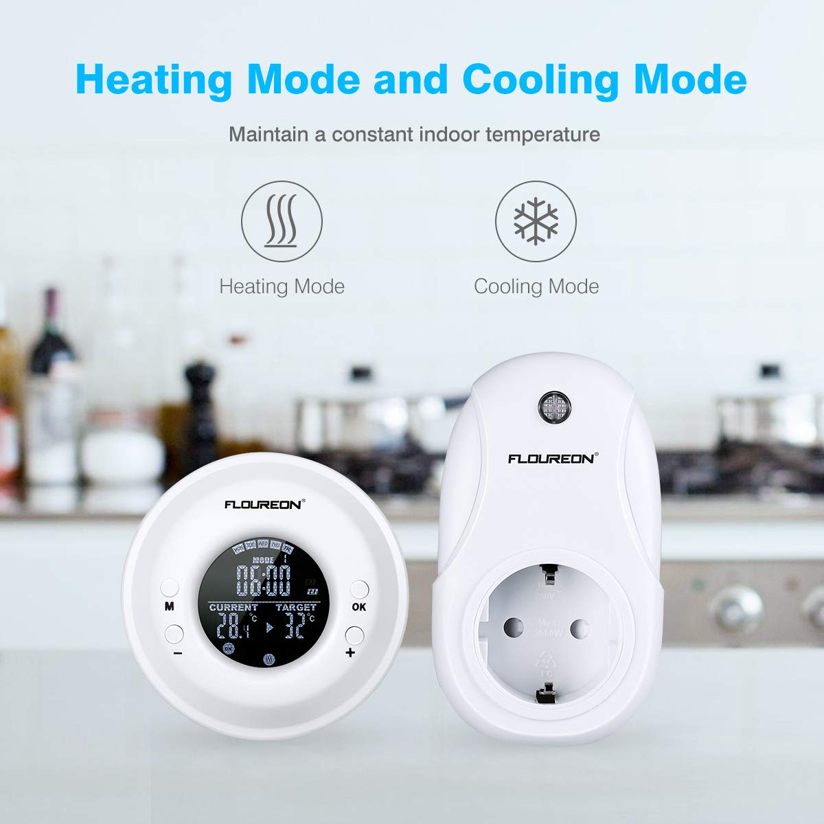 FLOUREON Termostato, Termostato per radiatore, Riscaldamento, Connettore RF, Regolatore di controllo della temperatura