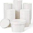 JOLLY PARTY 50pack 8oz Paper Soup Containers with Lids, Disposable Paper Food Cups, Ice Cream Cups, Food Storage with Vented 