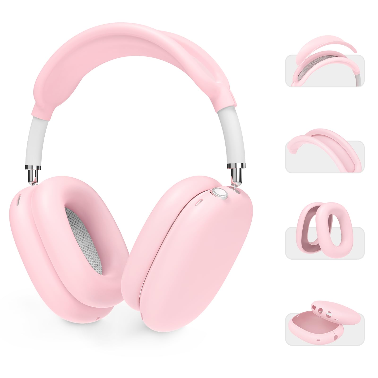 AHASTYLE Silicone Case Cover for AirPods Max Headphones (USB-C/Lightning)(2024/2020) [4 in 1] Anti-Scratch Ear Pad Cover/Ear Cups Cover/Headband Pad/Headband Cover Accessories for Apple AirPods Max