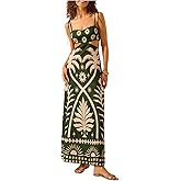SOLY HUX Women's Summer Maxi Dress Boho Print Tie Shoulder Spaghetti Strap Cut Out Tie Back Cami Dresses Sundress