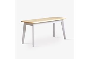 Livinia Canberra 37.4" Wooden Dining Bench/Mid Century Modern Solid Malaysian Oak Kitchen Bench (Natural-White)