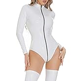 AUBIG Women Catsuit Leather Bodysuit Zipper Sexy Teddy Wet Look Club Costume Jumpsuit for Party