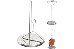 WEBROIL Turkey Fryer Stand Kit for Deep Frying Pot Grill, Hanger Poultry for Vertical Chicken Roasting, Stainless Steel Frying Rack with Lifter Hook & Stable Holder Base for Deep Fryer and BBQ Grill