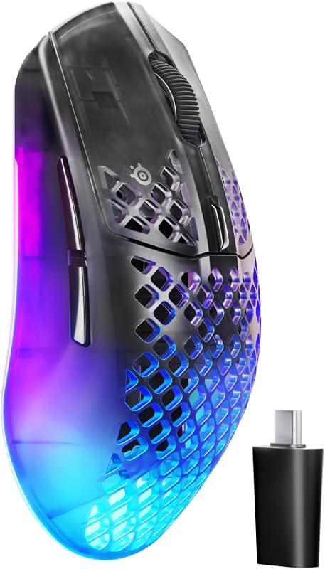 Aerox 3 Wireless Gen 2 - Souris 68 g, Polling Rate 4K (4000 Hz), Capteur Optique 26K DPI, Batterie 200h, Étanchéité IP54, Switchs 80 Millions de Clics, RGB, Patins 100% PTFE, Shadow