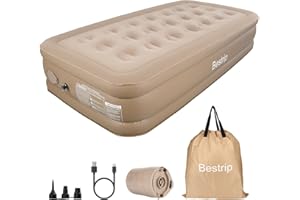 Bestrip Air Mattress Twin with Built in Pump Rechargeable, 16" Self Inflation Blow up Mattress Airbed for Camping, Home&Guests