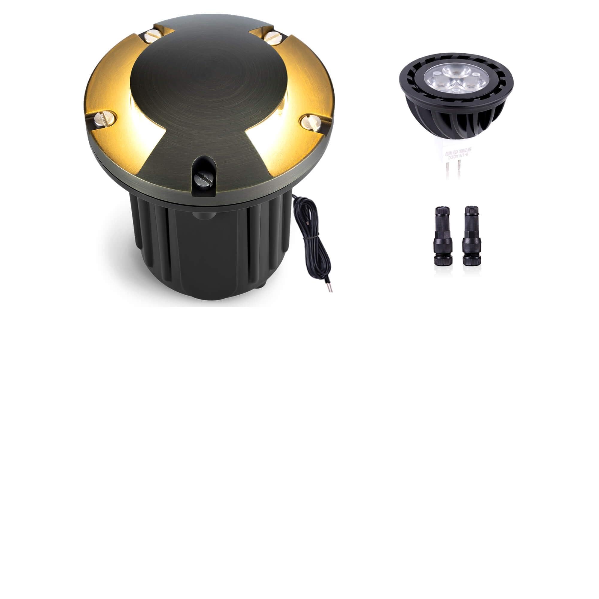Photo 1 of Gardenreet In Ground Well Light - Brass 12V Ip65 Outdoor Waterproof Landscape Lighting, Low Voltage LED In-Grade Turret Top Light, Antique Bronze for Deck Walkway Patio with 2700K Warm White MR16 Bulb