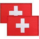 Overdecor Switzerland Swiss Flag Patch Tactical Military Patches - Hook and Loop Fastener, 2 Pack