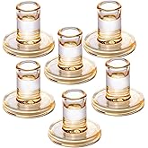 Short Solid Amber Gold Glass Taper Candle Holders Heavy Low Candlestick Holders for 5/6-7/8 inch Wide Tapered Candles- Set of 6, Wedding Party Table Centerpieces Decorations