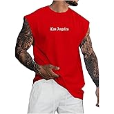 OYOANGLE Men's Sleeveless Shirts Tank Top Summer Casual Graphic Tee Letter Print Crew Neck T-Shirt