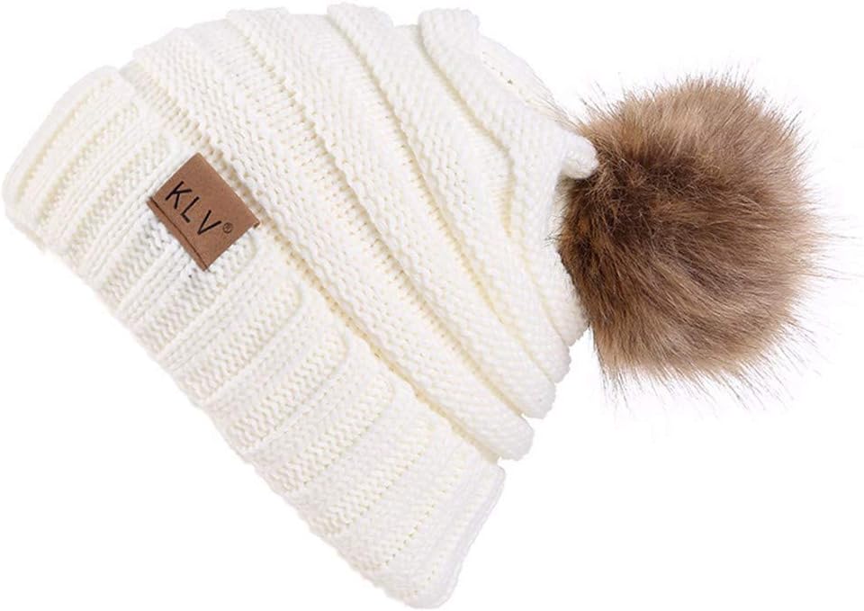 Winter Hat, NRUTUP Men Women Baggy Warm Crochet Faux Wool Knit Ski Beanie Skull Slouchy Caps Hat with Faux Fur Pompom