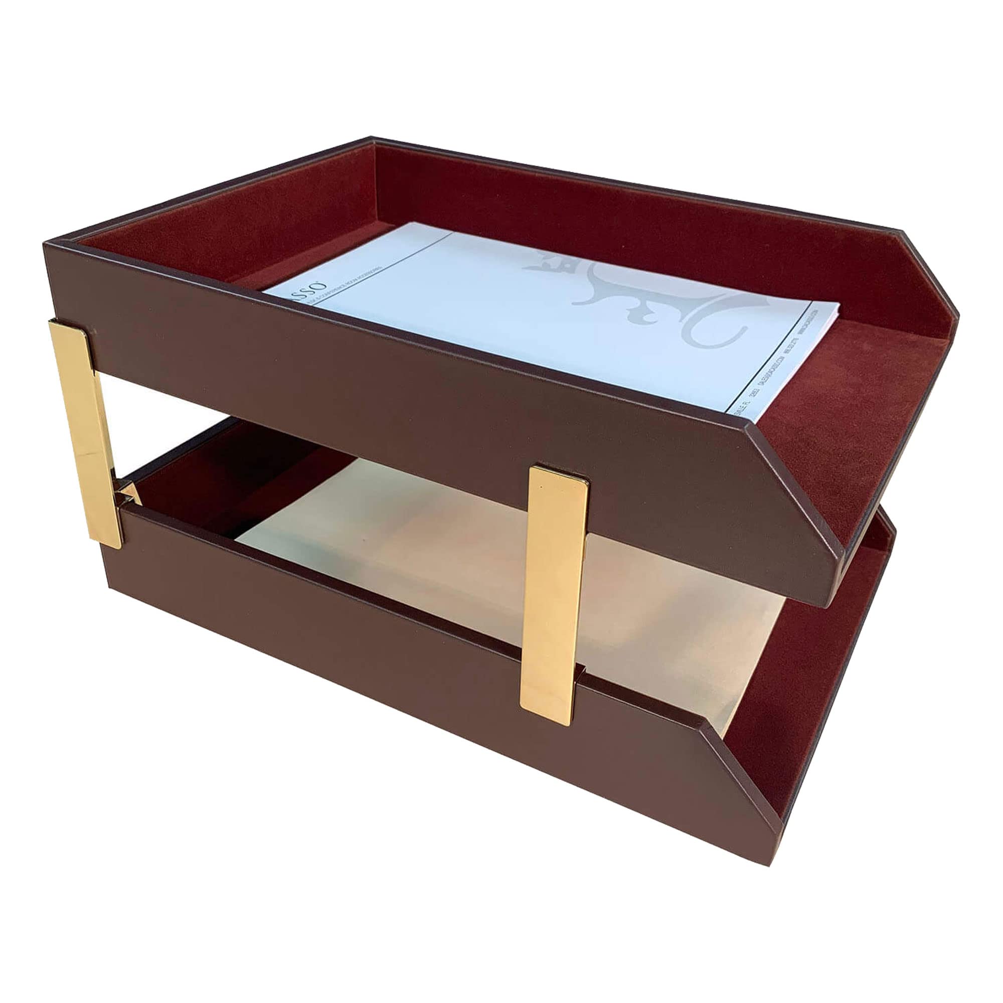 Dacasso Double Legal-Size Desk Trays, Chocolate Brown