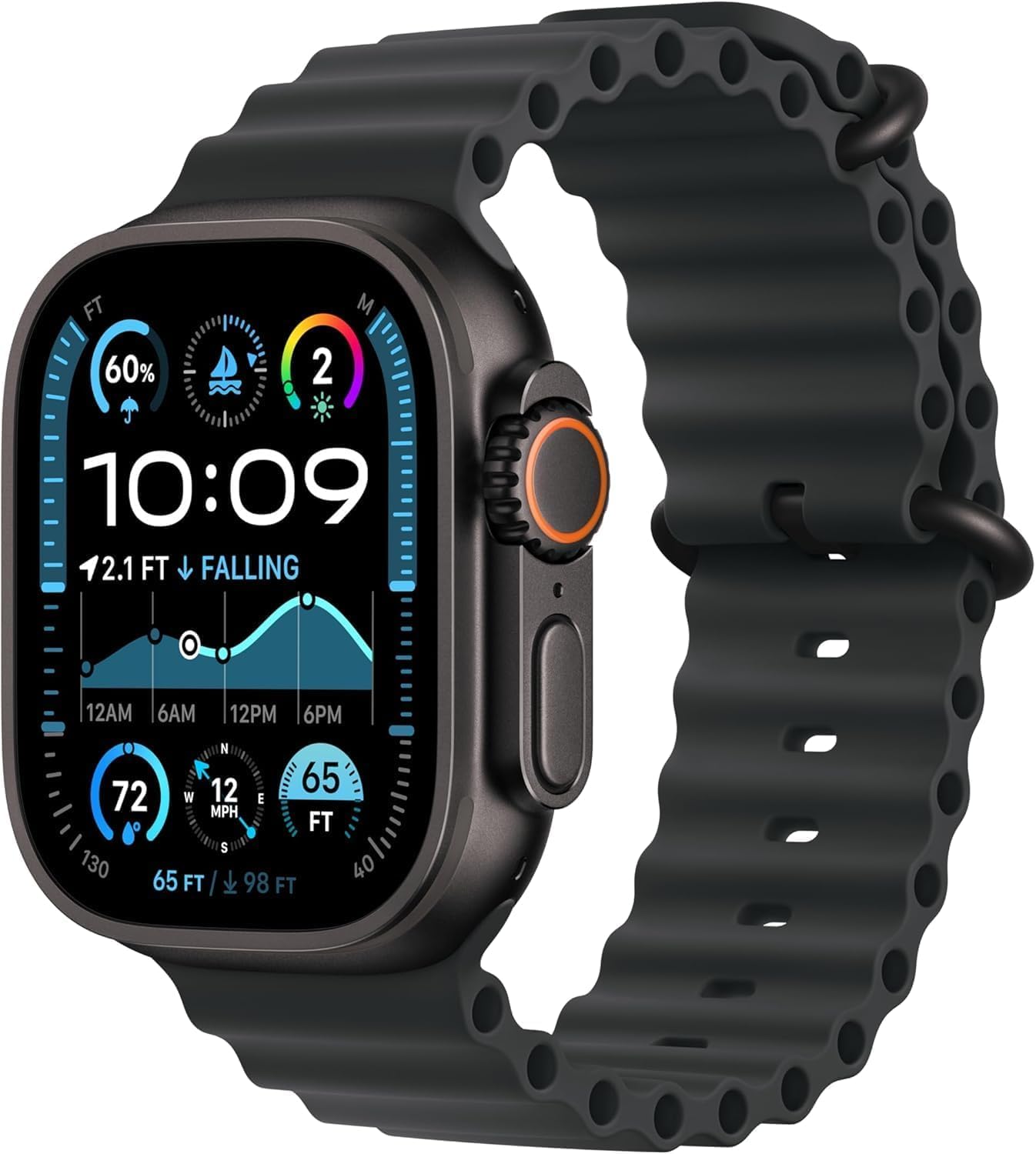 Photo 1 of Apple Watch Ultra 2 (GPS + Cellular, 49MM) - Black Titanium Case with Black Ocean Band (Renewed Premium)