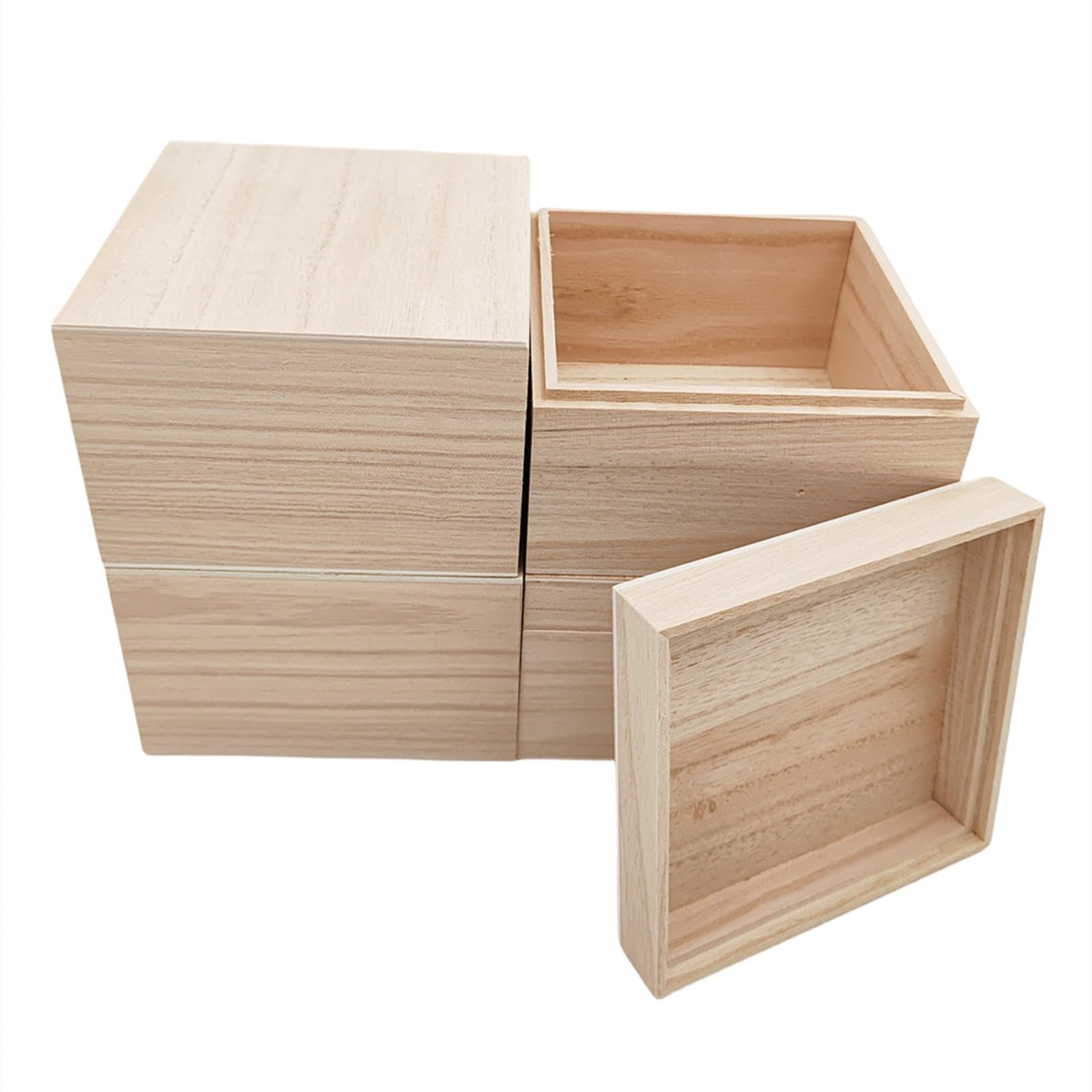 Anktily 4PCS Unfinished Wooden Box with Top Lid, 12x12x8cm Small Square Wood Keepsake Box,Rustic Wood Container Boxes for Crafts, Home Storage