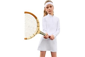 Perfashion Girls Tennis Dress 1/4 Zip Golf Outfit Built-in Bra & Shorts Pickleball Athletic Dress Workout Pockets 4-13Y