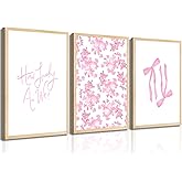3Pcs Pink Floral Bow Wall Art How Lucky Are We Wall Decor Pictures Trendy Preppy Canvas Poster Prints for College Dorm Apartment Girl Room Decorations Unframed (16x24in poster)