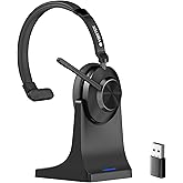 Voistek Wireless Bluetooth PC Headset, Mono Headphones with Noise Cancelling Microphone,45+ Hr Long-Lasting Battery – USB-A/C Bluetooth Adapter