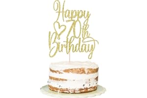 FLORCMET Gold Glitter Happy 70th Birthday Cake Topper - Cheers to 70 Years Cake Topper, 70 & Fabulous Cake Decoration for Hello 70th Birthday Anniversary Party Cake Decorations Supplies