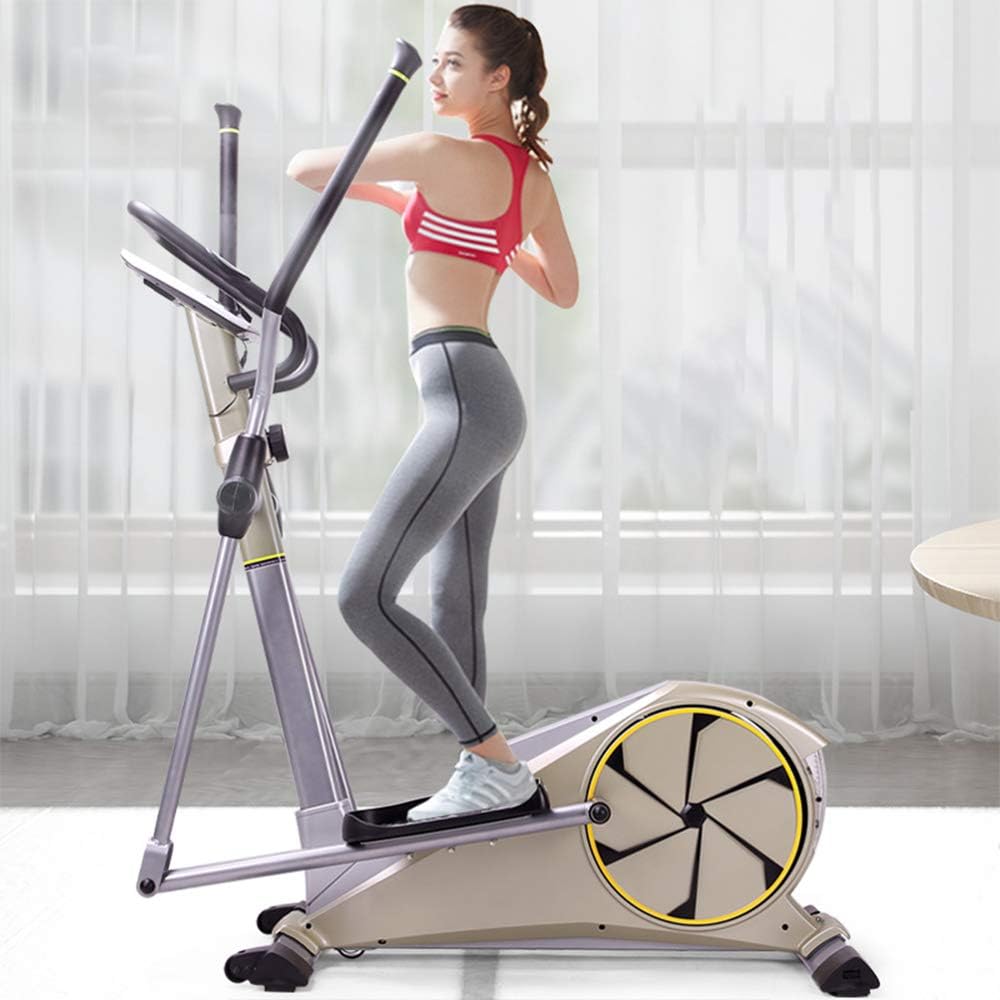 YAMMY Cardio Elliptical Cross Trainer, Home Office Fitness Workout Machine with 8 Resistance Levels with Multifunctional LED Display Max User Weight 100 Kg