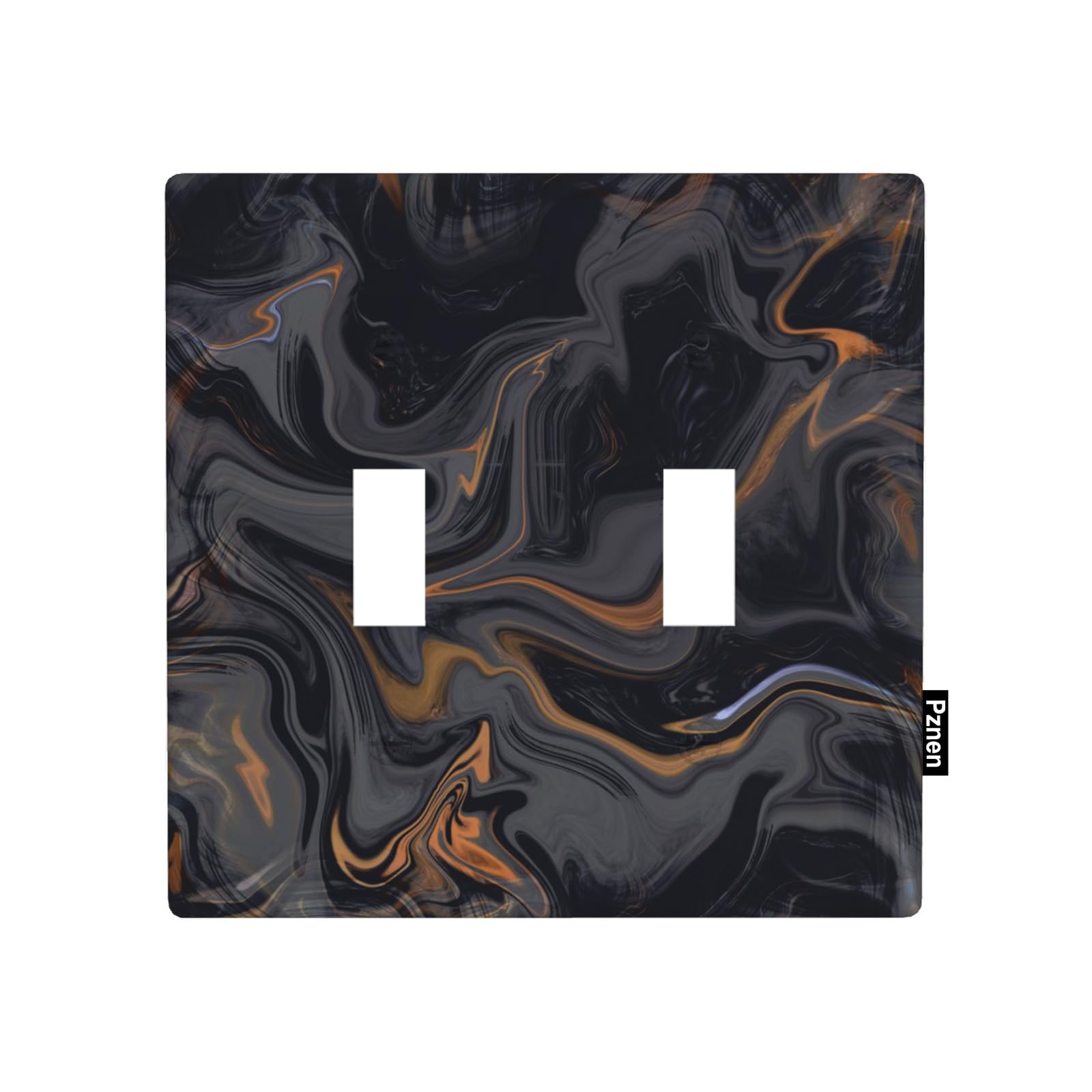 Pznen Black Marble 2-Gang Wall Plate Black Gold