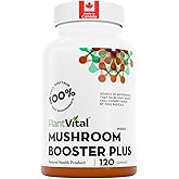 PlantVital Mushroom Booster Plus – Made in Canada – Mushroom Complex with Lions Mane, Reishi, Chaga, Turkey Tail & Cordyceps 