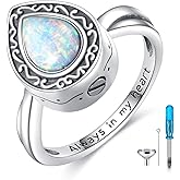 Teardrop Cremation Ring for Ashes 925 Sterling Silver Opal Urn Keepsake Rings Always in My Heart Memorial Jewelry for Women