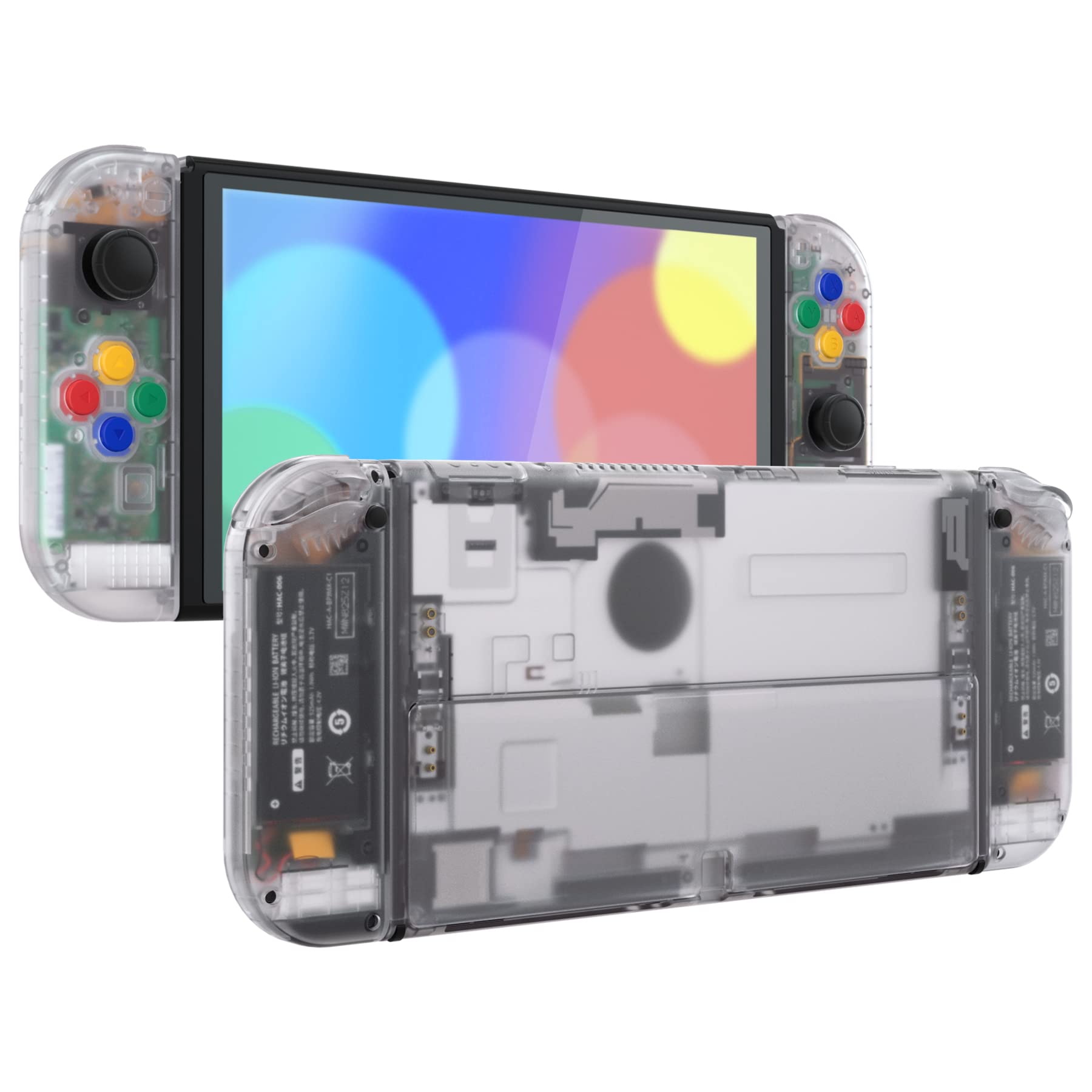 eXtremeRate DIY Full Set Shell for Nintendo Switch OLED, Replacement Console Back Plate & Kickstand, Custom NS Handheld Controller Housing with Full Set Buttons for Nintendo Switch OLED - Clear