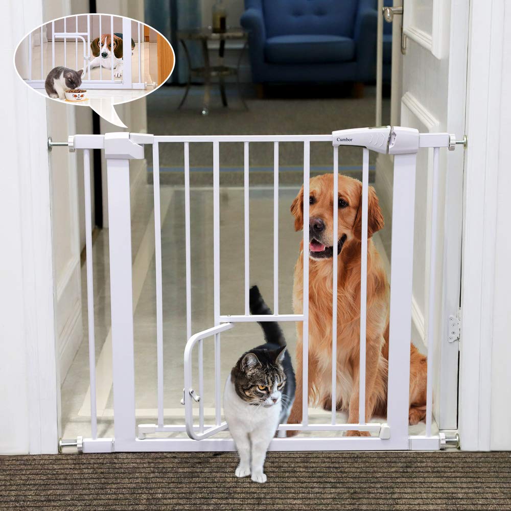 Cumbor Auto Close Safety Pet Gate, Easy Open Extra Tall Thru Gate with
