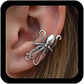 Allereyae Gothic Silver Octopus Earrings Octopus Ear Cuff Earrings Squid Cuff Wrap Earring Tentacle Ear Cartilage Earring Climber Crawler Halloween Jewelry for Women(1PCS)